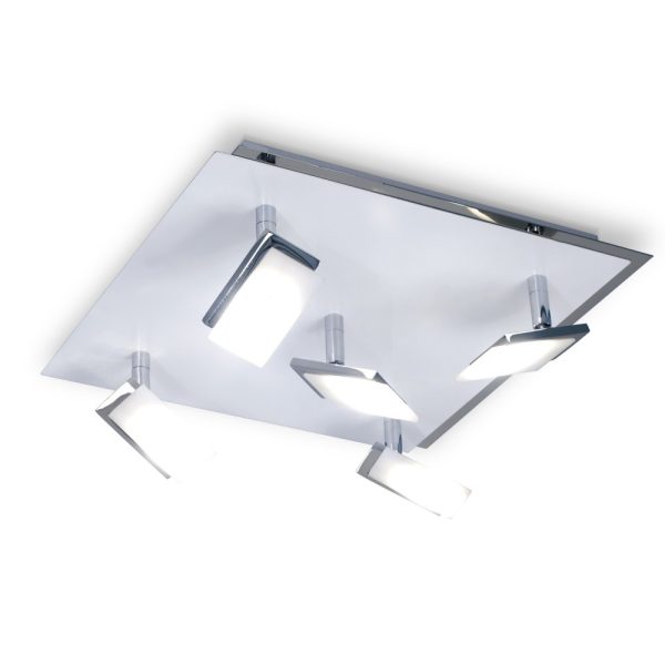 RAYO Plafón cuadrado blanco/cromo 5 luces LED